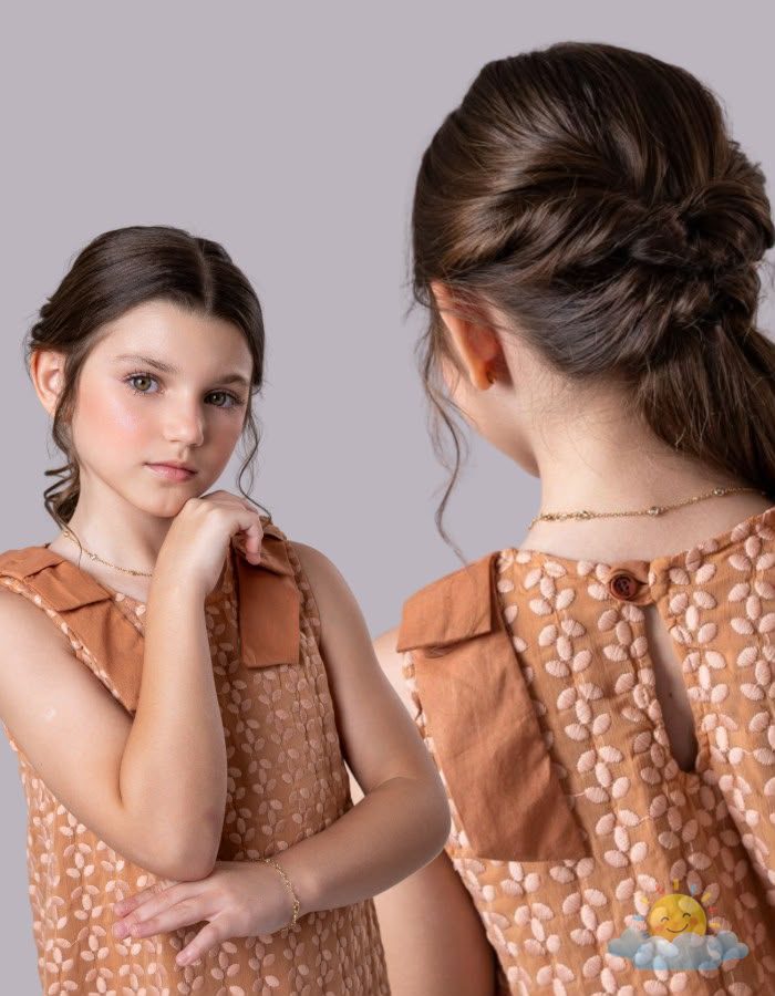 Vestido Terracota com textura de folhas