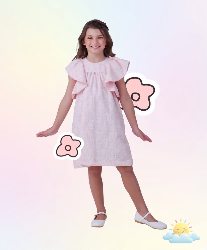 Bata Rosa Listrada com babado